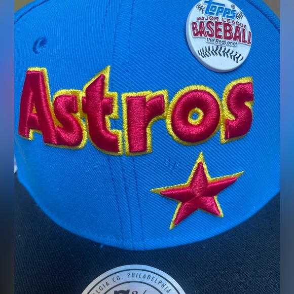HOUSTON ASTROS x TOPPS Mitchell & Ness Cooperstown Collection Fitted Cap 7 3/8 - Picture 2 of 5